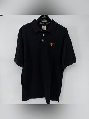 Vintage 90s Superman Polo Shirt Men's XL Black Warner Bros Studio Store